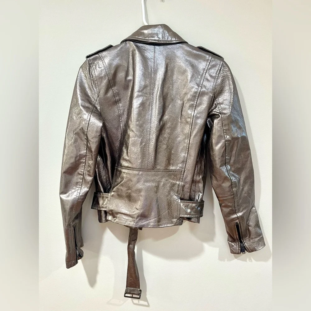 ZARA Genuine Leather Gunmetal Moto Jacket size XS